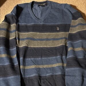 Men's US Polo Blue and Gray Striped Sweater